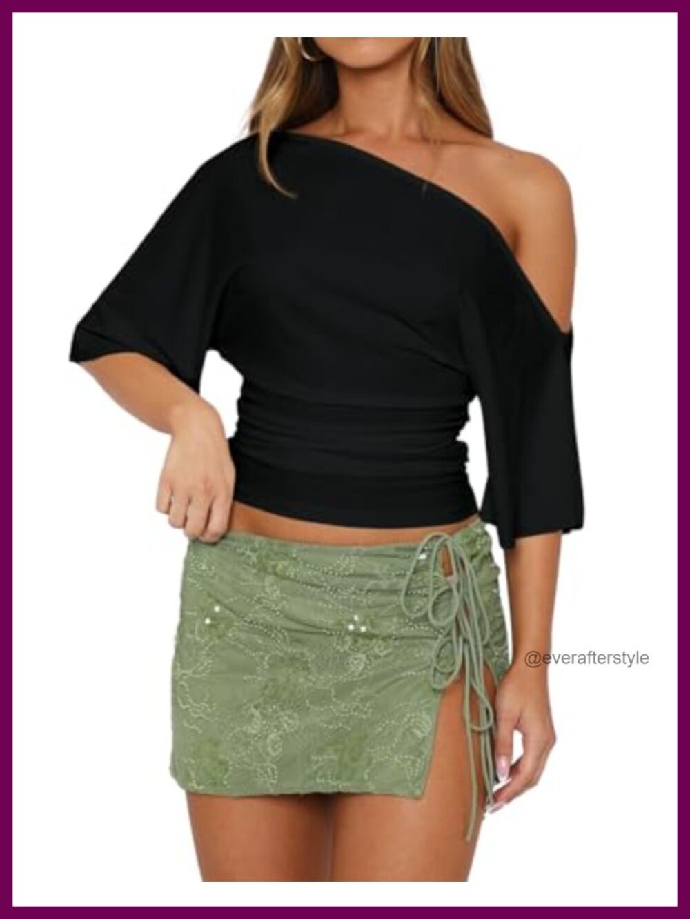 Off Shoulder Ruched Crop Top Short Sleeve One Shoulder Y2K Summer Tee